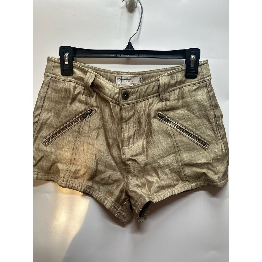Free People Shorts Women Bronze Flat Front Cotton Summer Vacay Size 2